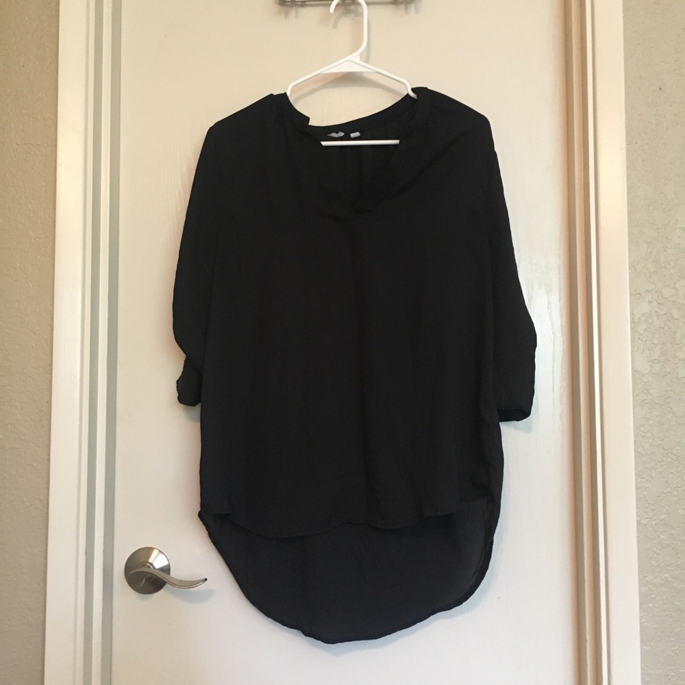 Black Vneck Top with gold buttons on Sleeve